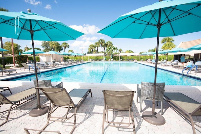 view of pool featuring a patio area