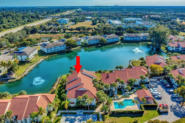 aerial view with a water view