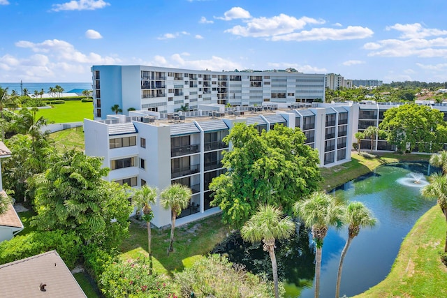 aerial view with a water view