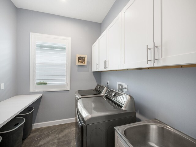 laundry room with cabinets and separate washer and dryer