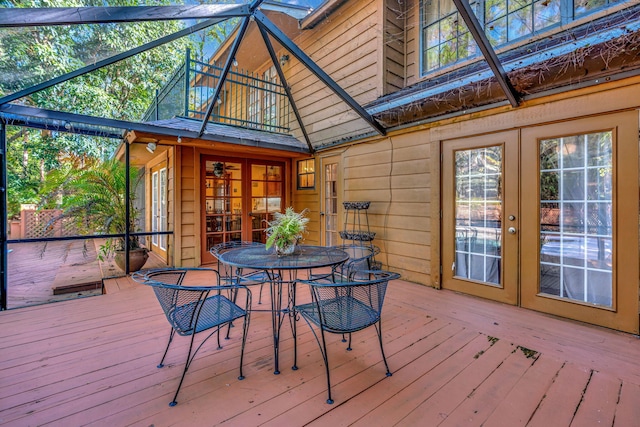 wooden terrace with french doors