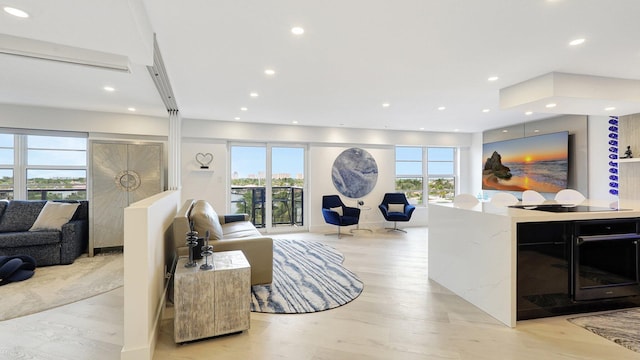 living room featuring light wood-type flooring