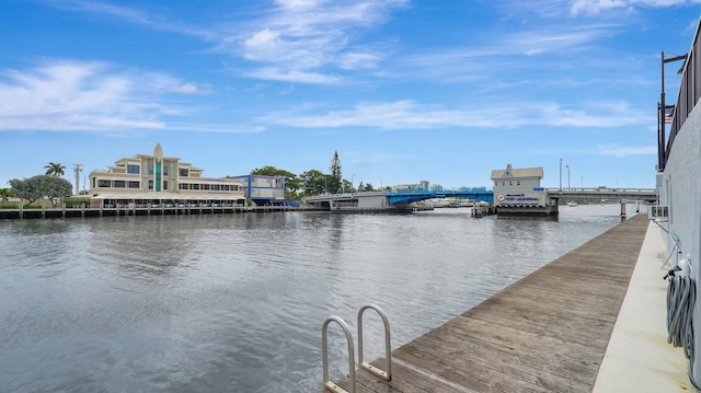 view of dock with a water view