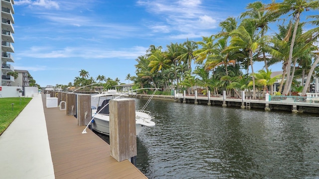 dock area featuring a water view