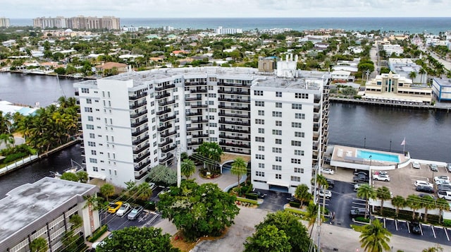 drone / aerial view featuring a water view