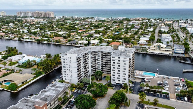 bird's eye view featuring a water view