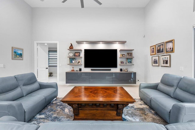 living room with ceiling fan