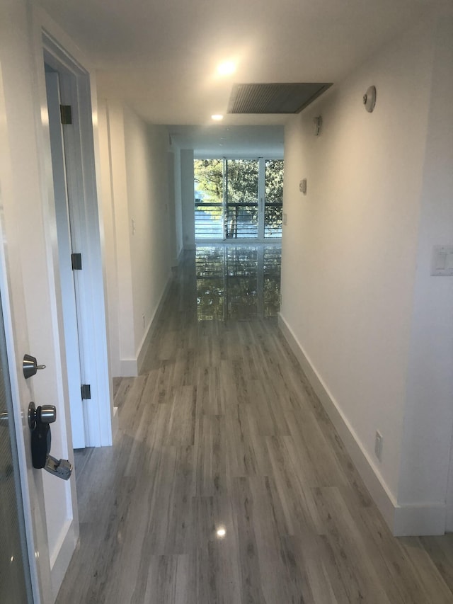 hallway with dark wood-type flooring