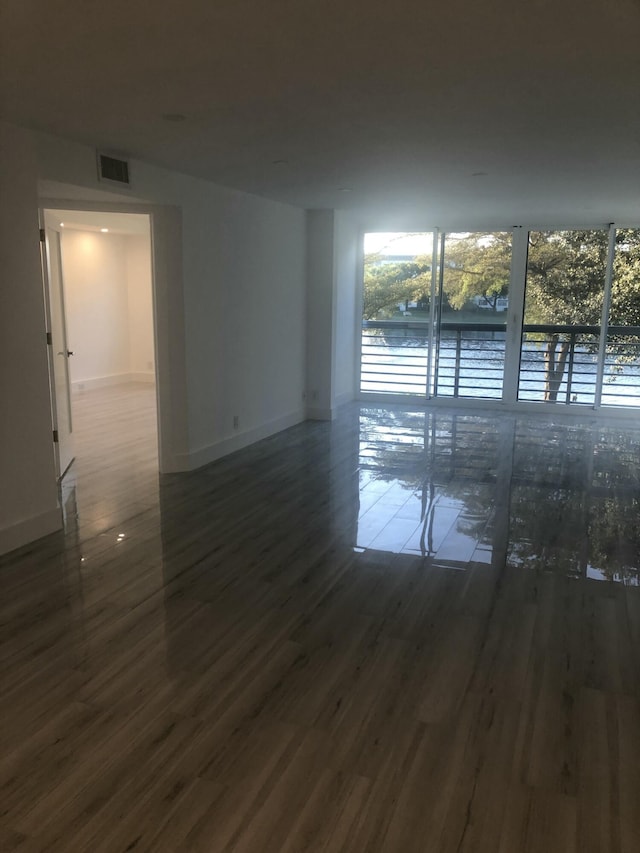 empty room with hardwood / wood-style flooring and expansive windows