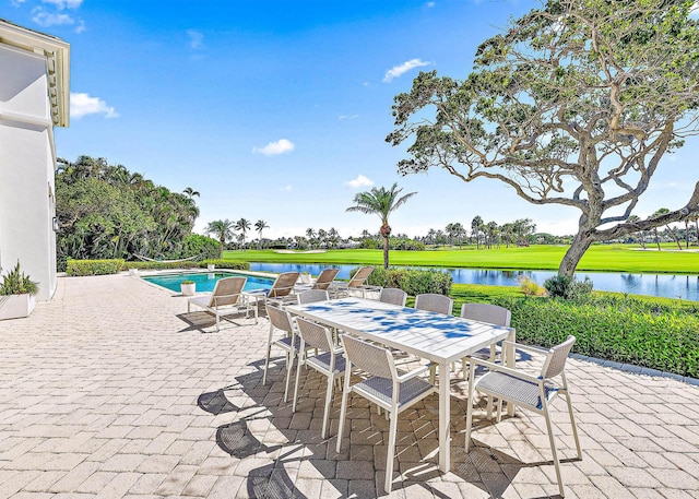 view of patio / terrace featuring a water view