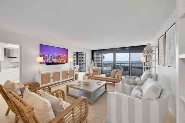 living room with floor to ceiling windows