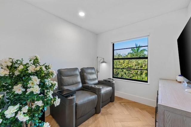 living area featuring light parquet floors