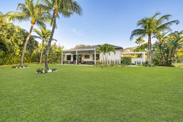 view of yard featuring ceiling fan