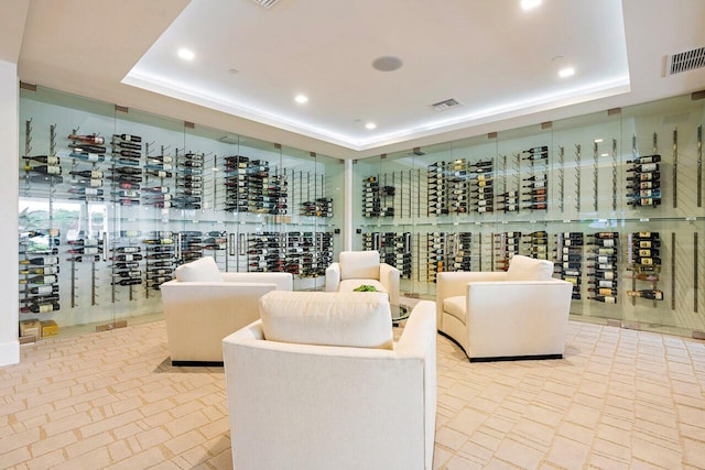 wine cellar with a raised ceiling