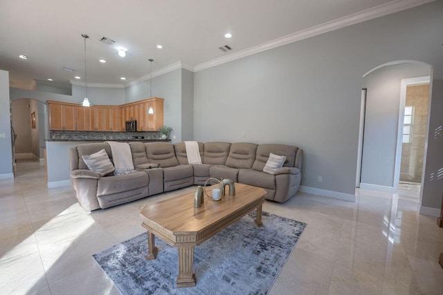 living room featuring ornamental molding