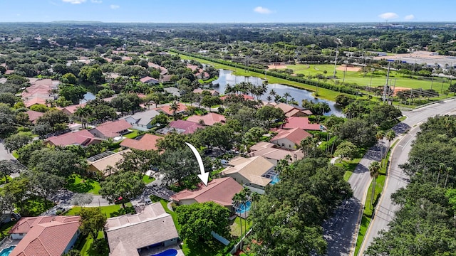 bird's eye view featuring a water view