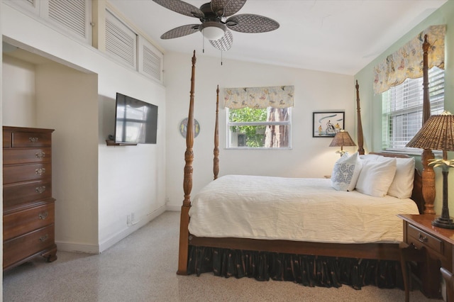 bedroom featuring ceiling fan and vaulted ceiling