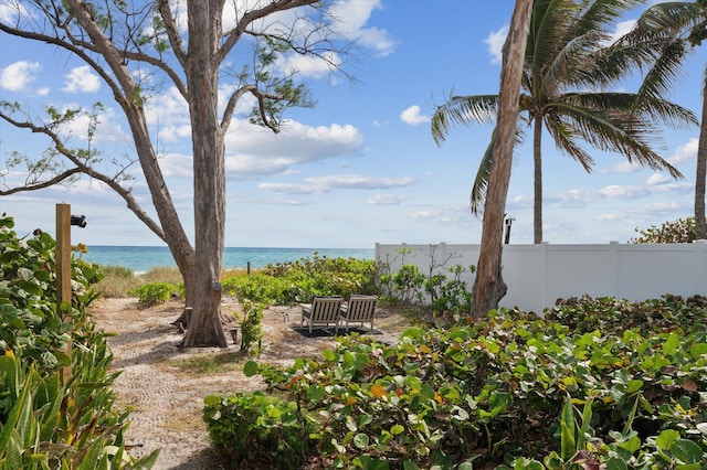 view of yard with a water view