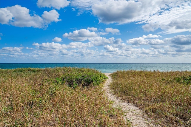 property view of water featuring a view of the beach