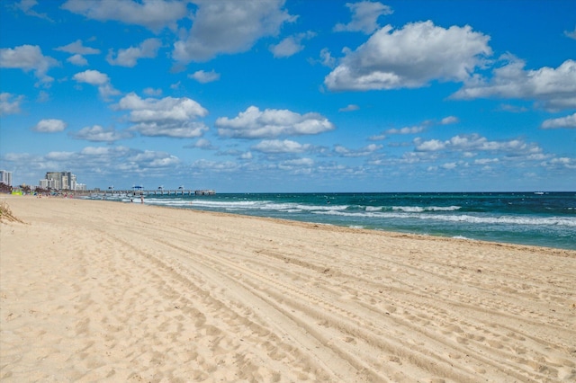 view of water feature featuring a beach view