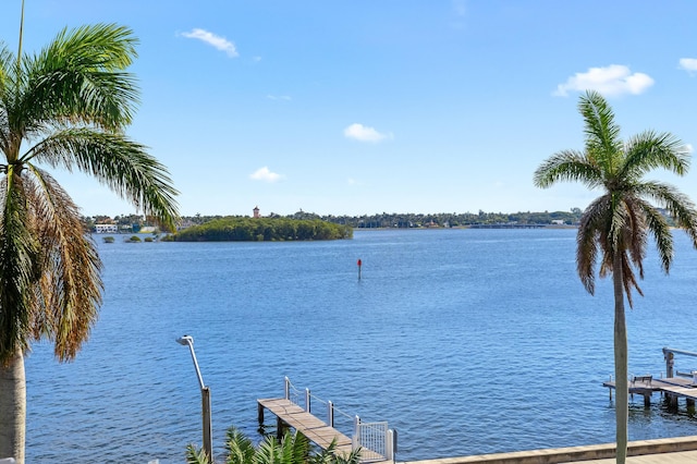 dock area featuring a water view