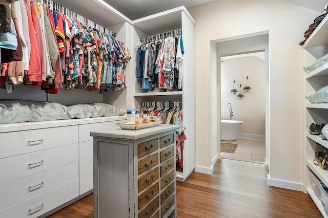 walk in closet featuring dark hardwood / wood-style floors