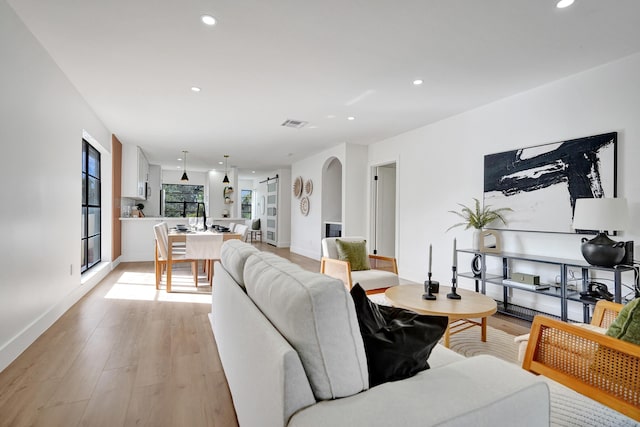 living room featuring light wood-type flooring