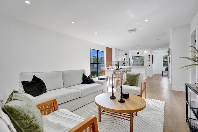 living room with light hardwood / wood-style flooring