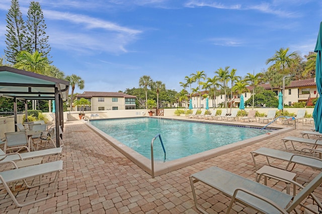 view of swimming pool with a patio area