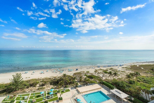 view of water feature featuring a view of the beach