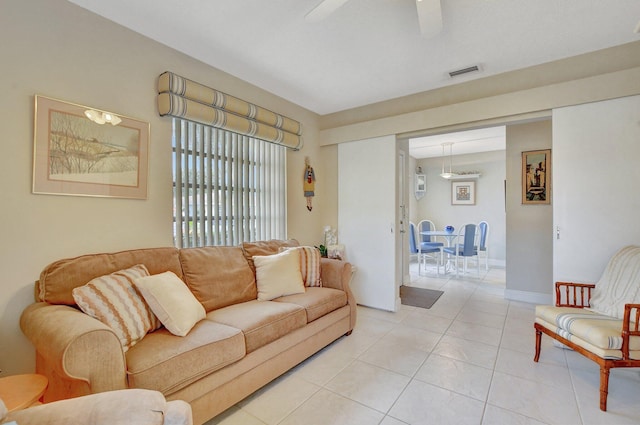 living room featuring light tile patterned floors