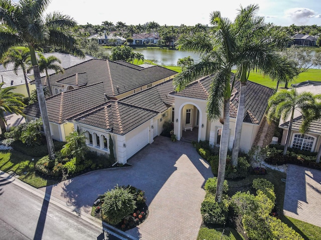 drone / aerial view featuring a water view