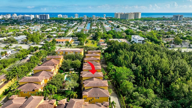 aerial view featuring a water view