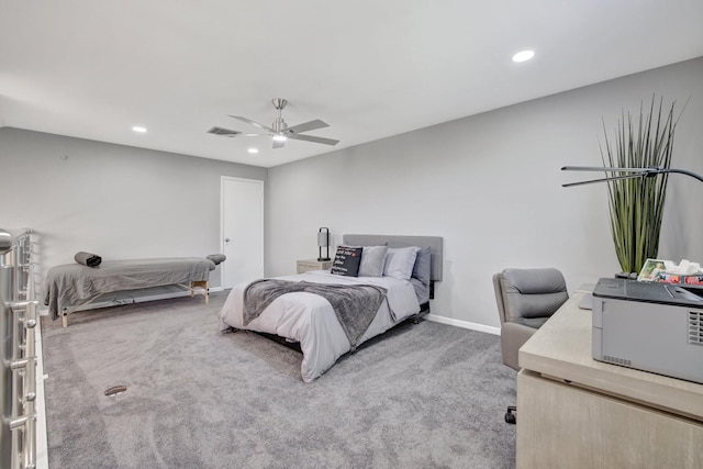 bedroom with carpet floors and ceiling fan