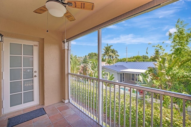 balcony with ceiling fan