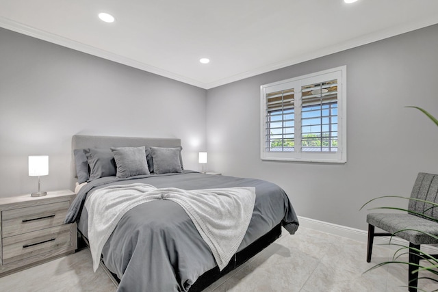 bedroom with crown molding