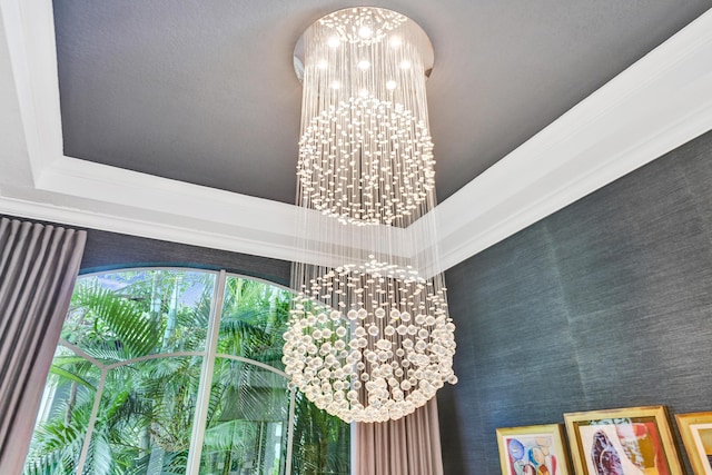 details with an inviting chandelier