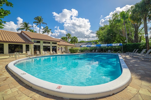 view of swimming pool with a patio