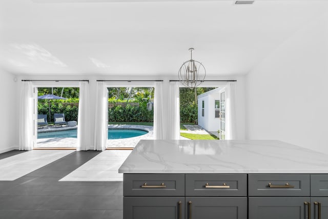 interior space with a notable chandelier