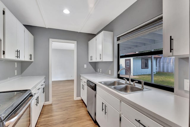 kitchen with white cabinets, appliances with stainless steel finishes, and sink