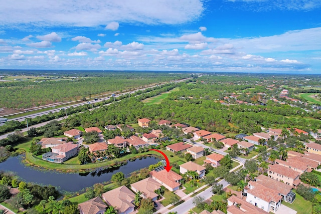 aerial view with a water view