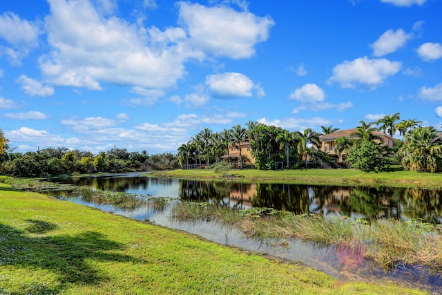 view of yard with a water view