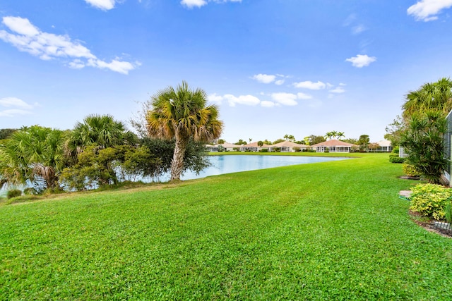 view of yard with a water view