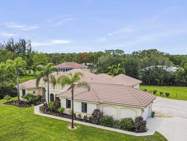 exterior space with a garage and a front yard