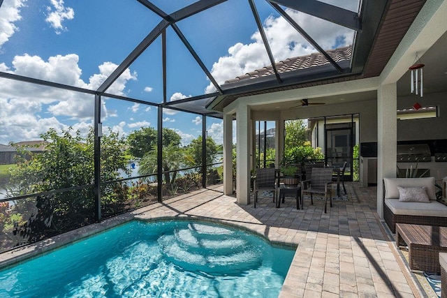 view of swimming pool featuring a patio area