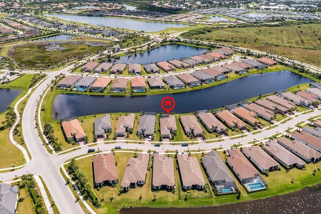 aerial view with a water view