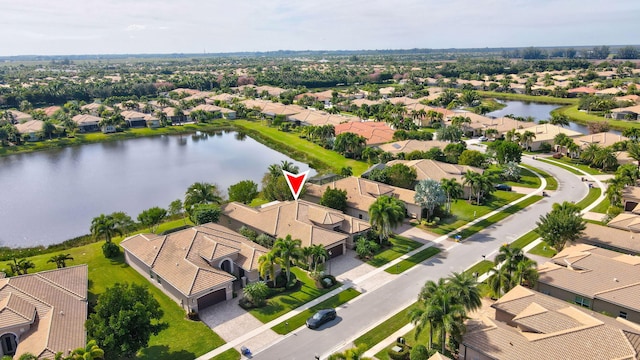 aerial view with a water view