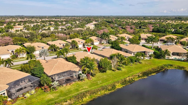 bird's eye view featuring a water view