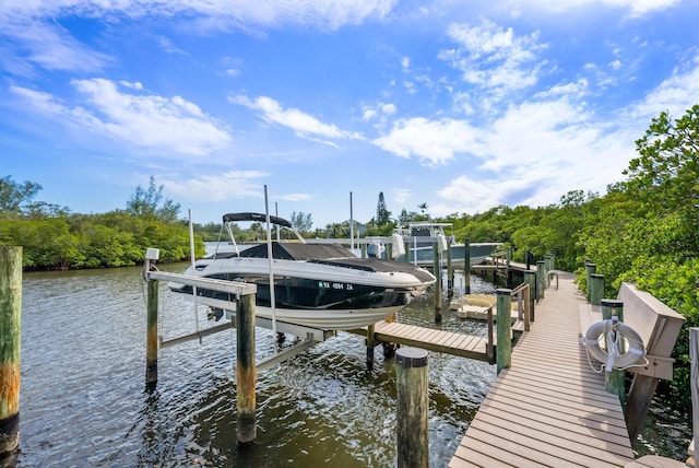 view of dock with a water view