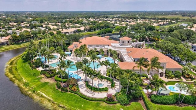 aerial view with a water view